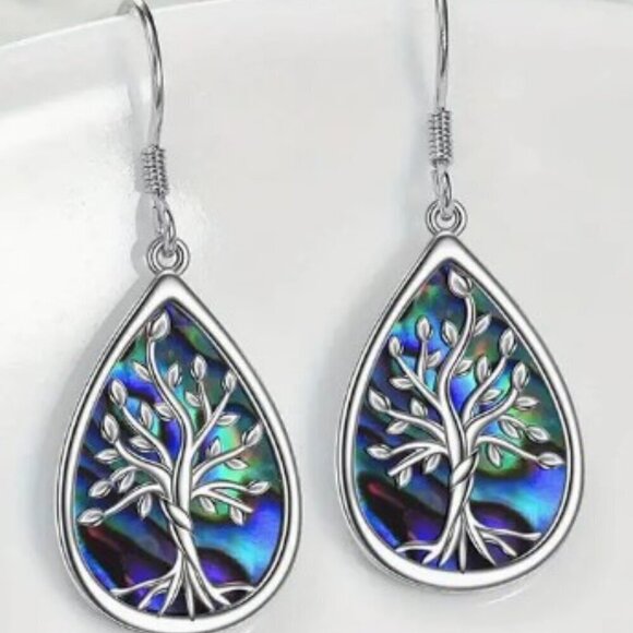 Tree Of Life Water Drop Necklace And Earrings Set - Picture 3 of 5